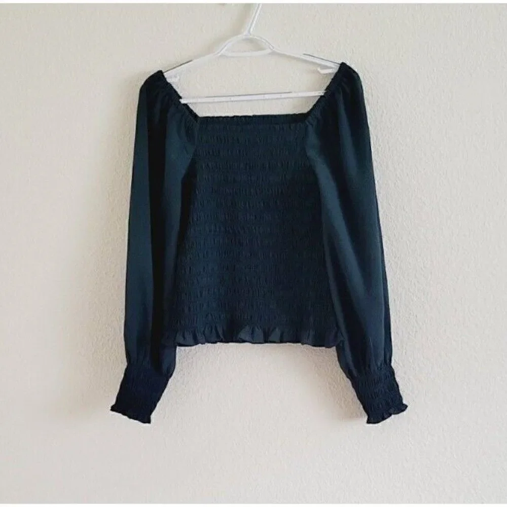 Madewell Lucie Bubble Sleeve Smocked Top in Green Women's Size S